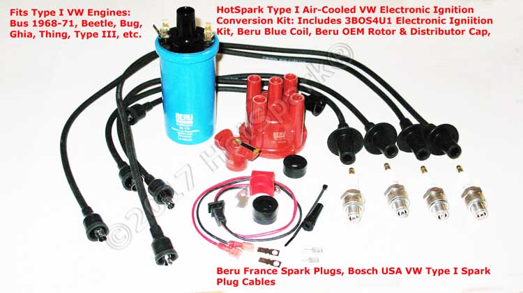 Hot Spark 3BOS4U1 ignition kit with OEM Beru Coil, Cap, Rotor and Bosch Plug Wires
