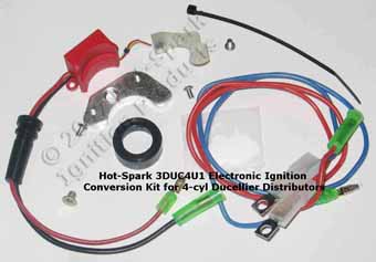 Hot-Spark 3DUC4U1 electronic ignition conversion kit replaces points in 4-cylinder Ducellier Distributor Citroen, Peugeot, Renault