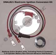 Electronic Ignition Conversion Kit replaces points in 8-cylinder Mallory Marine Distributors